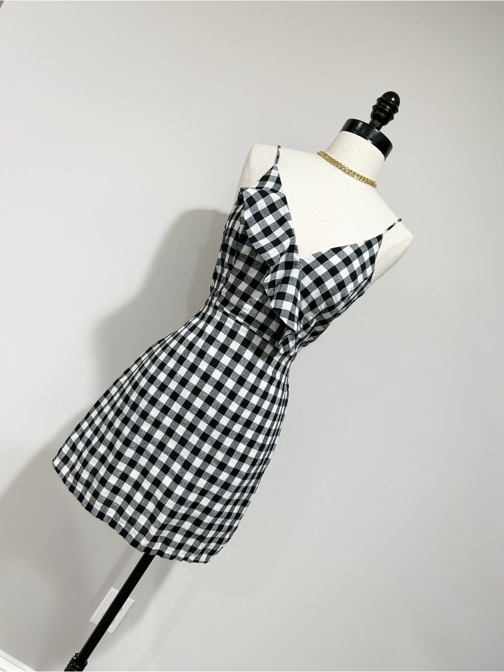 Lulu's Black and White Gingham Ruffle Mini Dress